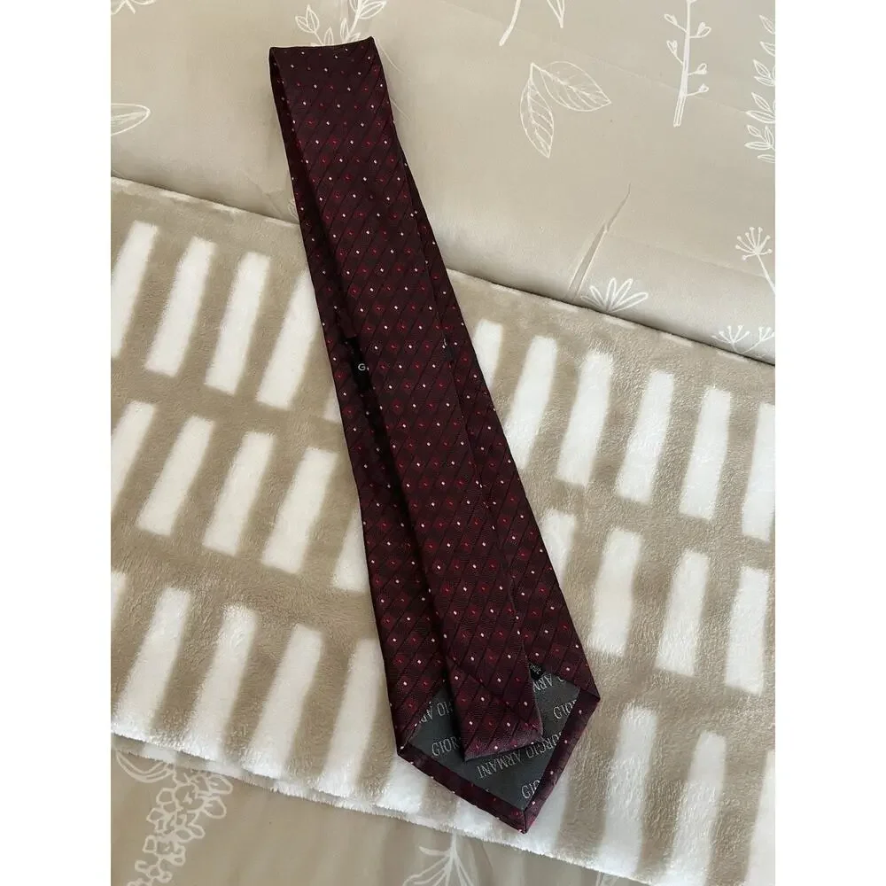Giorgio Armani Red Dot Pattern 100% Silk Neck Tie Made in Italy
